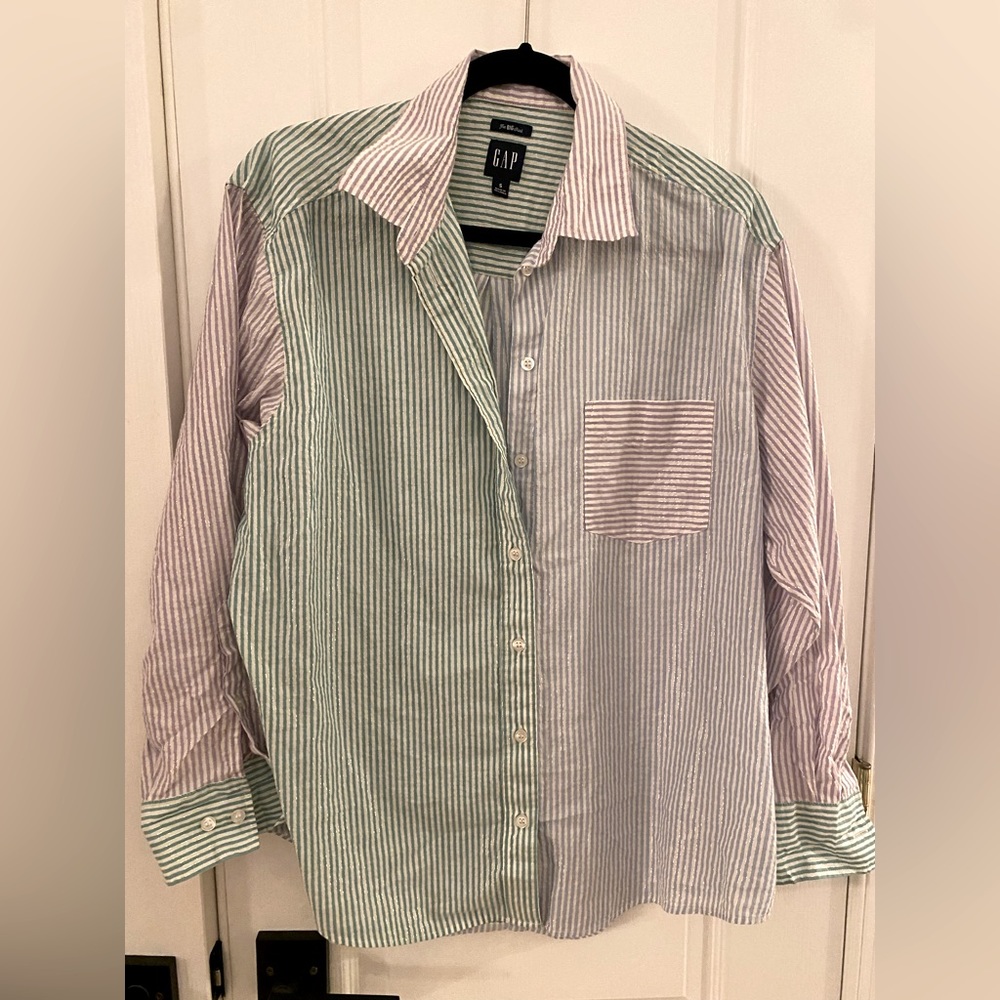 Gap oversized multicolored shimmer button up shirt